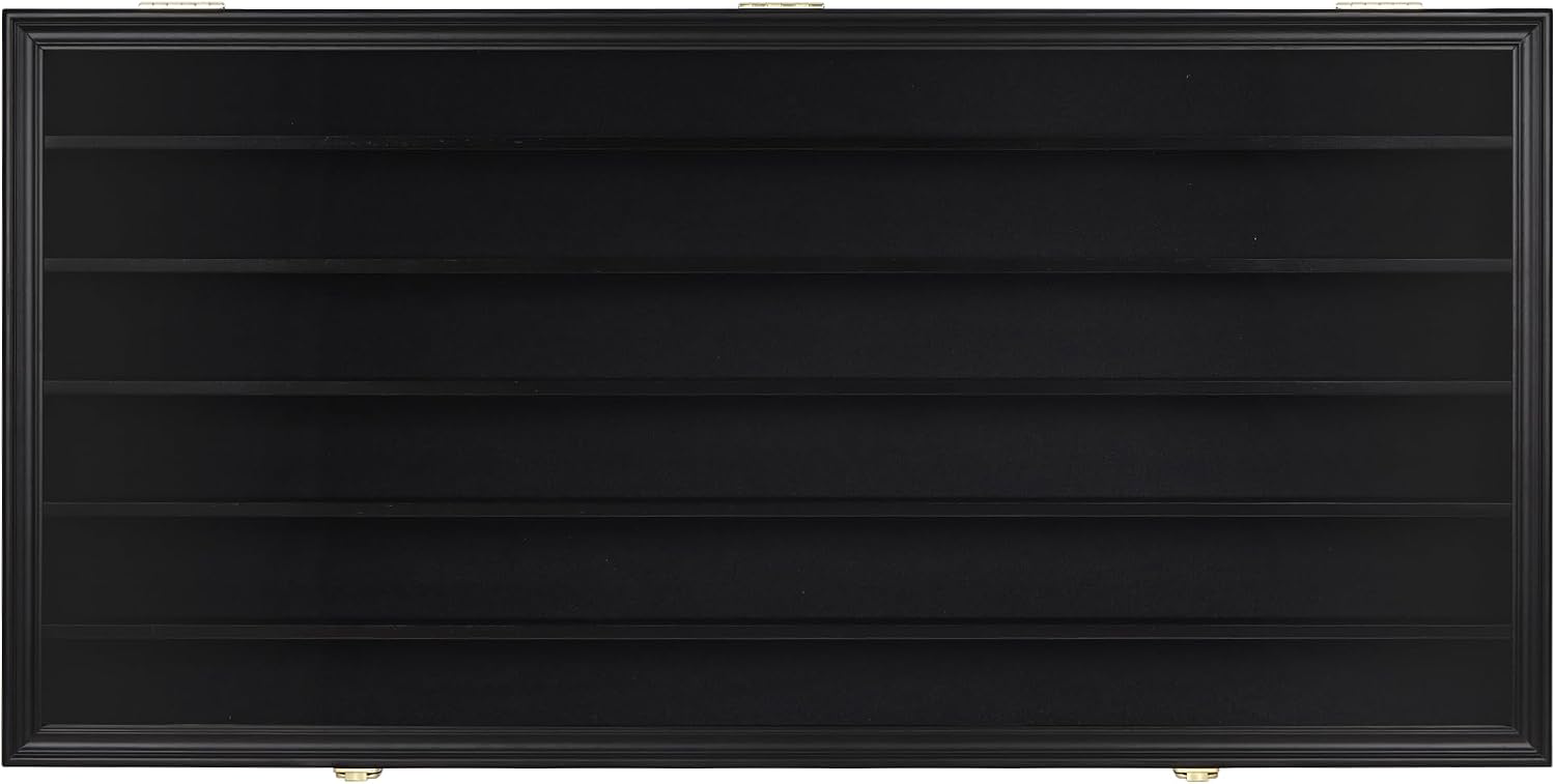 HO Scale Model Train Display Case Rack Wall Cabinet Wall Shelves Compatible with Hot Small Car Wheels 1:64 ad 1:43 Scale Toy Cars w/98% UV Protection- Lockable (Black Finish)