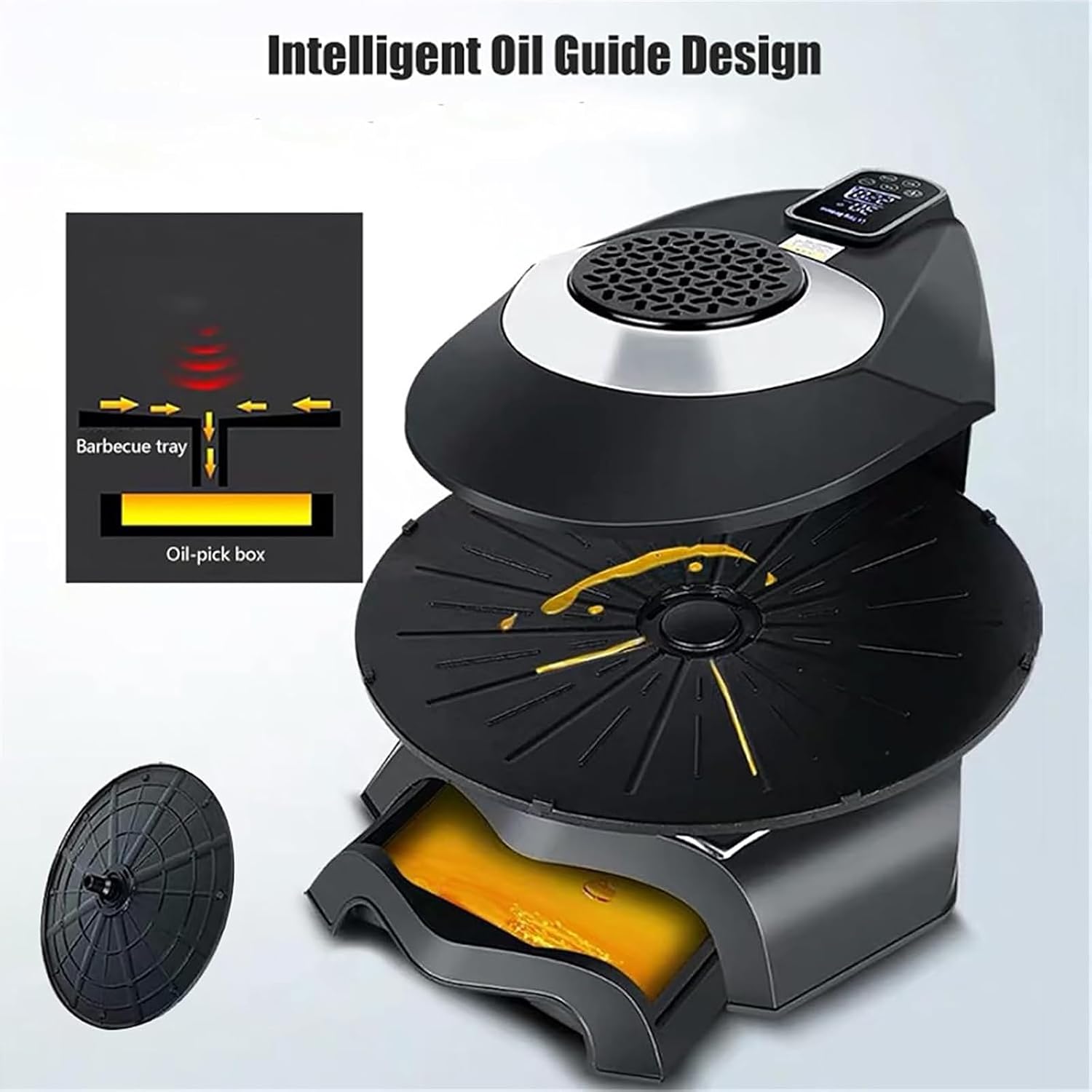 Electric Grill, Electric Smokeless Indoor Grill Machine, 1~80 Minutes/80-280°C Adjustable/360° Automatic Rotation and Non-Stick, for Restaurants, Stalls
