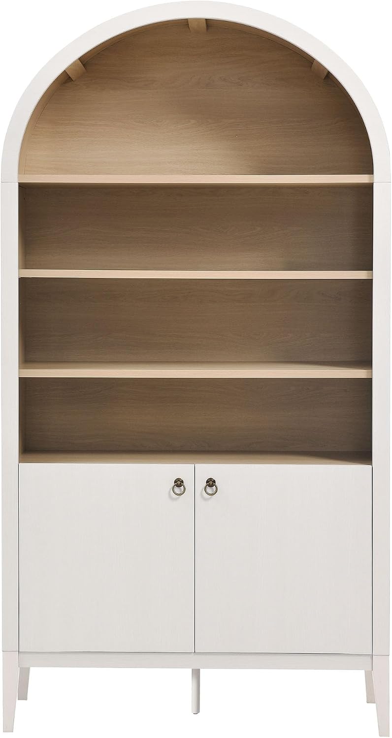 Modway Nolan Tall Arched Storage Display Cabinet in Ivory - 74 Inch Arch Bookshelf with Open and Closed Shelving - Modern Accent Cabinet for Living Room, Dining Room