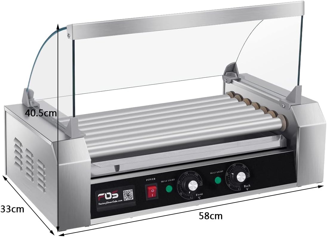 Safstar Commercial 18 Hot Dog 7 Non-Stick Roller Machine, Electric Hot Dog Sausage Grill Cooker Machine with Removable Stainless Steel Drip Tray & Glass Hood Cover, Countertop Hot Dog Roller Warmer