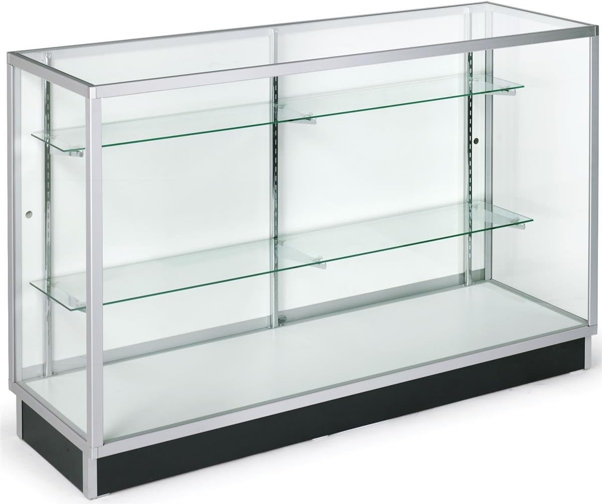 Displays2go Free‑Standing Glass Display Case, 60' Retail Glass Showcase with Locking Sliding Doors & Aluminum Frame (IEV5WKD)