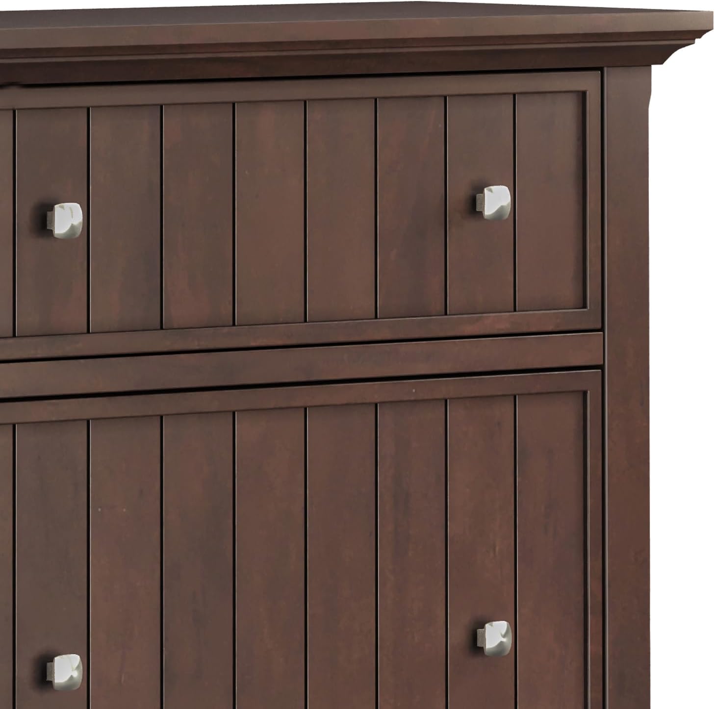 SIMPLIHOME Acadian Storage Cabinet - 32 inch Wide Solid Wood Entryway Shoe Storage Cabinet in Brunette Brown, Transitional Tilt-Out Shoe Organizer for Hallway with Drawer and Brushed Nickel Hardware