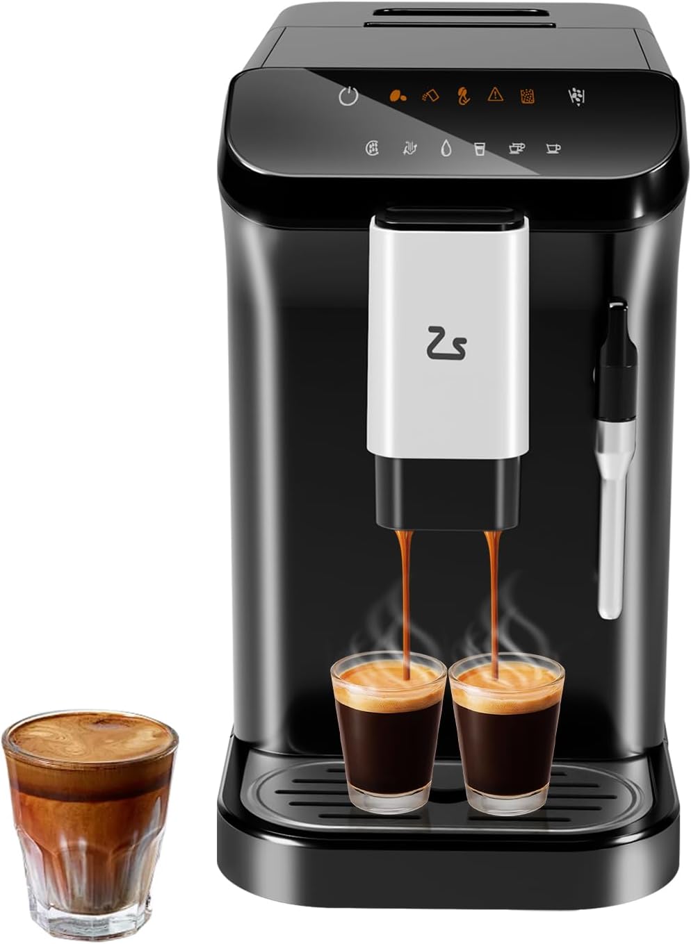 Fully Automatic Coffee Machine, 20 Bar Professional Espresso Machine with Grinder & Milk Frother, 1-15 Adjustable Grind Size Levels, 1.5L Water Tank, Cappuccino & Latte Machine for Home