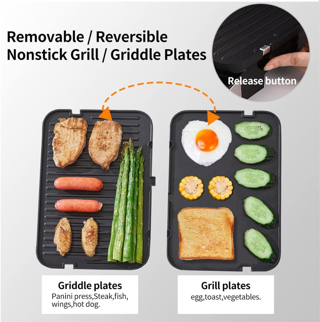 Electric Contact Grill Digital Griddle And Press, Optional Waffle Maker Plates, Opens 180 Degree Barbecue
