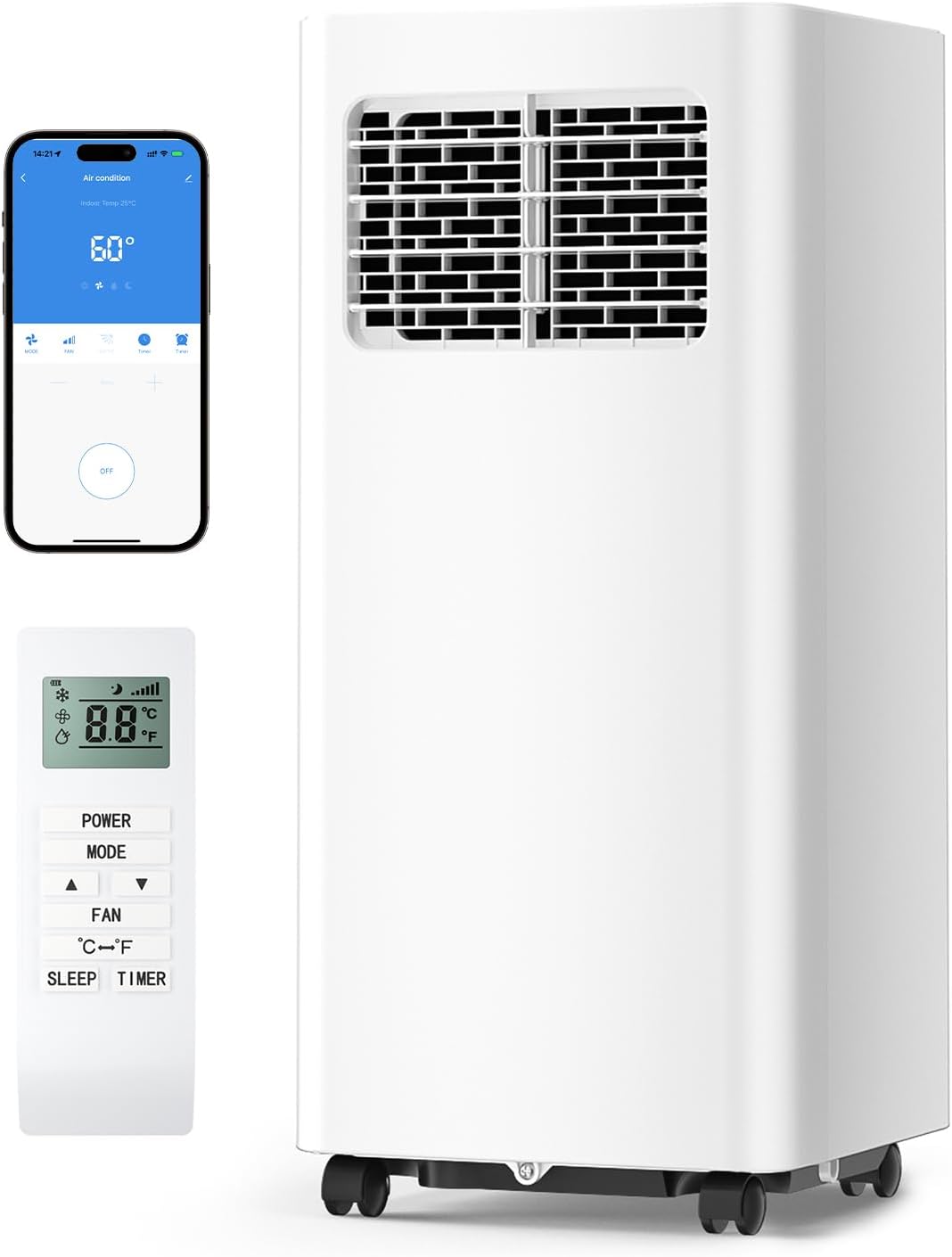 Feelfunn 12,000 BTU Portable Air Conditioners - 3-in-1 Portable AC Unit Cools Up to 600 Sq.Ft., with App/Wifi/Remote Control, Dehumidifier & Fan Modes, Window Mounting Kit, Ideal for Bedroom, Dorms