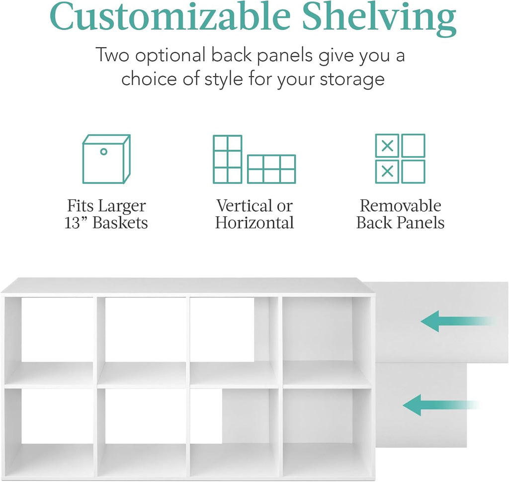 Best Choice Products 8-Cube Storage Organizer, 13.5in Shelf Opening, Bookcase, Display Shelf, Customizable w/ 2 Removable Back Panels – White