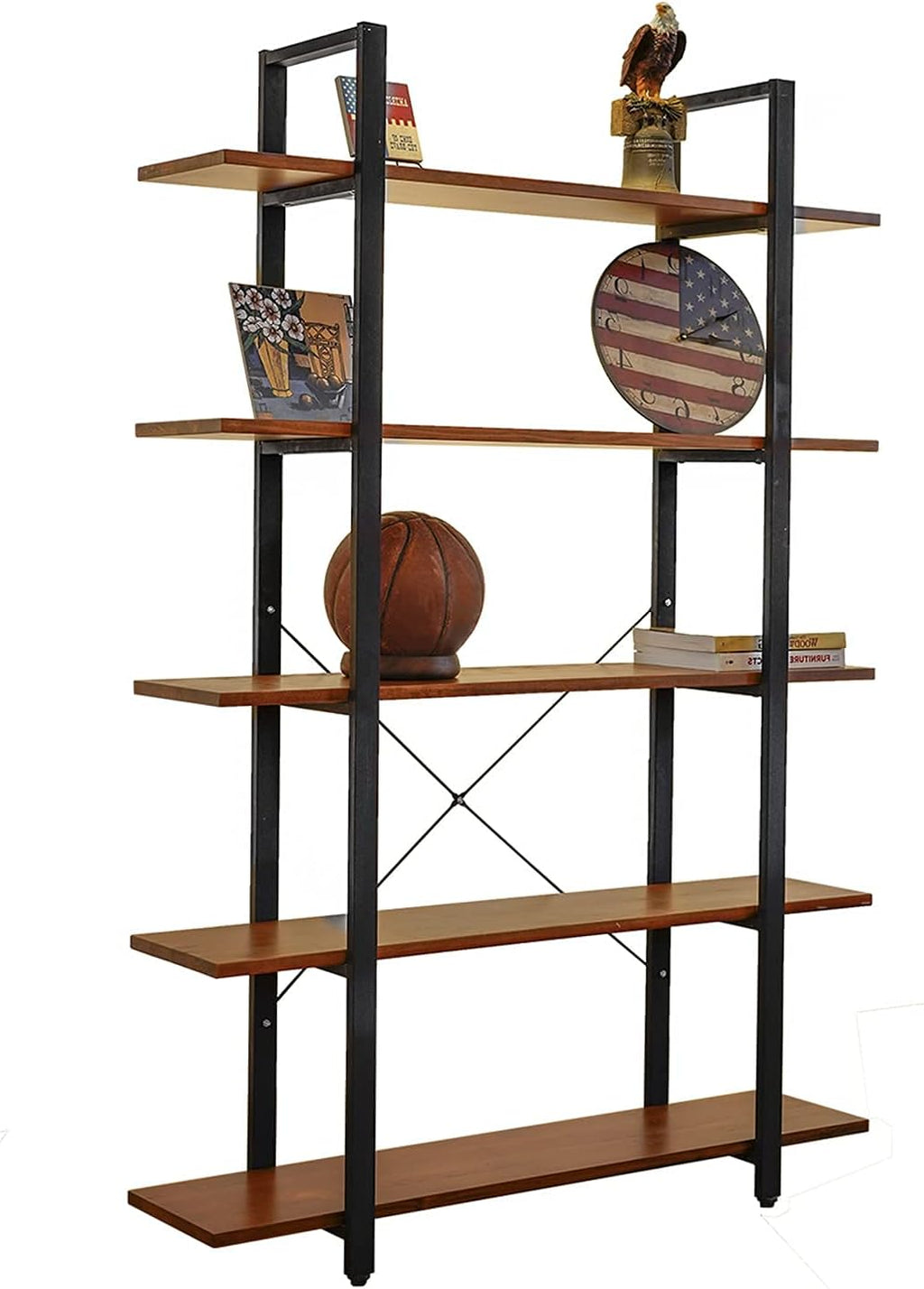 CONSDAN Industrial Bookshelf, USA Grown Hardwood, Real Wood Bookshelves, Modern Open Rustic Bookcase, Storage Shelf, Display Shelf, Poplar Solid Wood-5 Tier Shelf