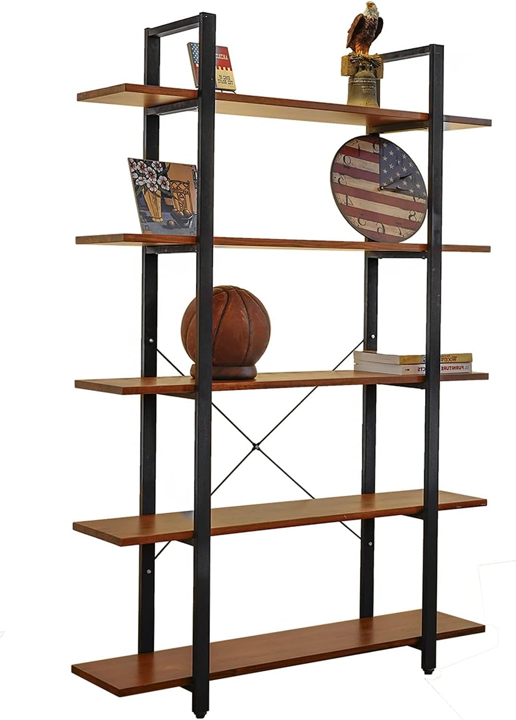 CONSDAN Industrial Bookshelf, USA Grown Hardwood, Real Wood Bookshelves, Modern Open Rustic Bookcase, Storage Shelf, Display Shelf, Poplar Solid Wood-5 Tier Shelf