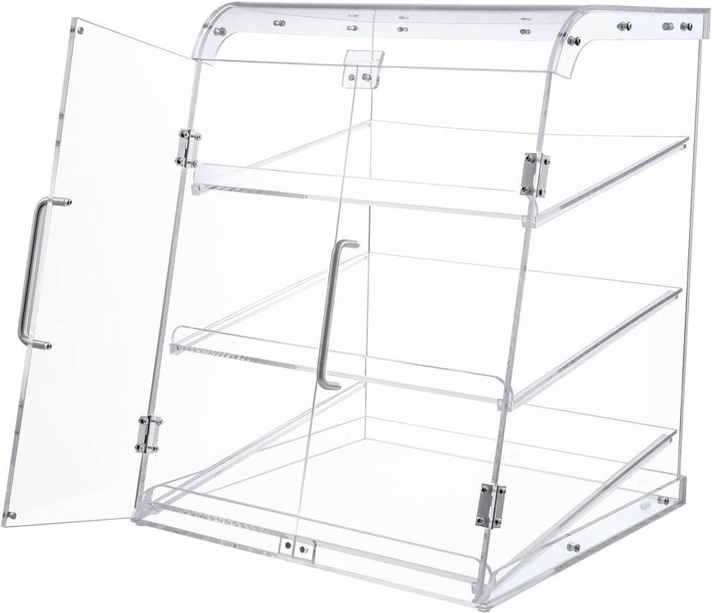 Pastry Display Case,Cookie Display, Professional-Grade Retail Bakery Display Case,3 Tier Premium Clear Acrylic Bread Box,with Removable Trays and Magnetic Rear Doors for Home or Commercial Use