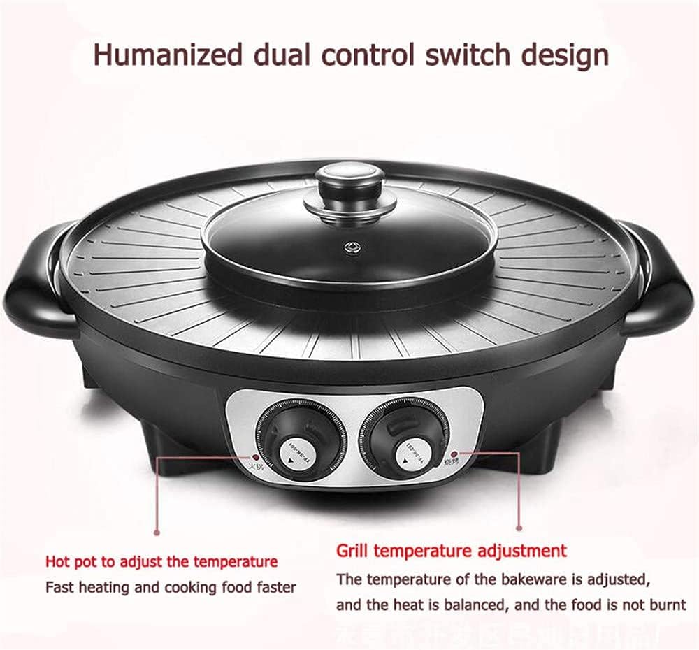 2 in 1 Portable Electric Smokeless Grill And Hot Pot Electric Hot Pot Grill Indoor 1700W Easy Cleaning Dual Temperature Control, Black