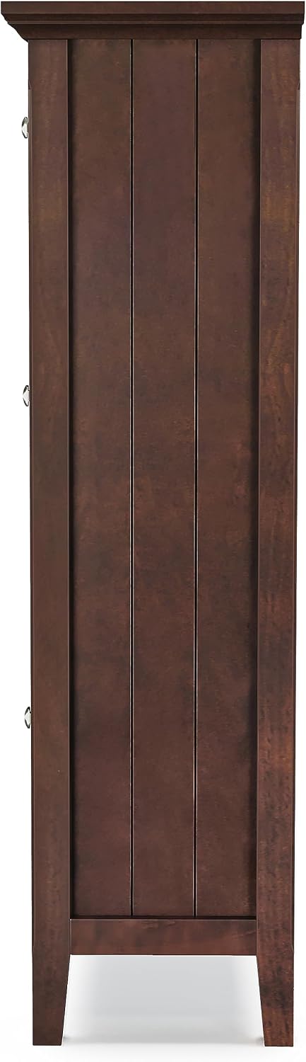 SIMPLIHOME Acadian Storage Cabinet - 32 inch Wide Solid Wood Entryway Shoe Storage Cabinet in Brunette Brown, Transitional Tilt-Out Shoe Organizer for Hallway with Drawer and Brushed Nickel Hardware