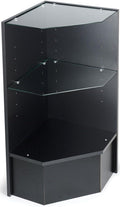 Black Melamine Corner Display Unit, with 2 Tempered Glass Shelves, to Stand Alone Or Within A Display Configuration