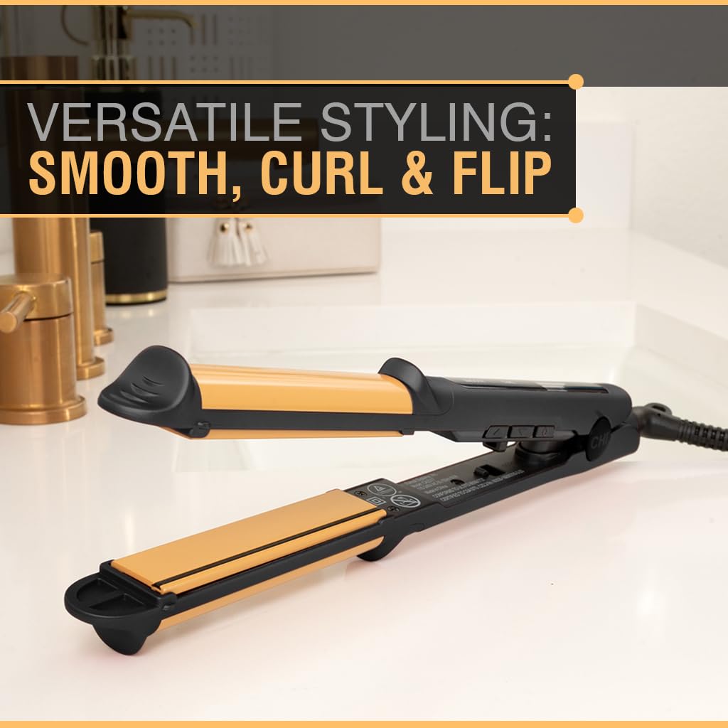 CHI Tourmaline Ceramic 3-in-1 Multi Styler, Curl & Wave Styling Iron For Shiny, Frizz-Free Hair, Auto Shut-Off, 0.75' Plates, 1' Barrel, Onyx Black