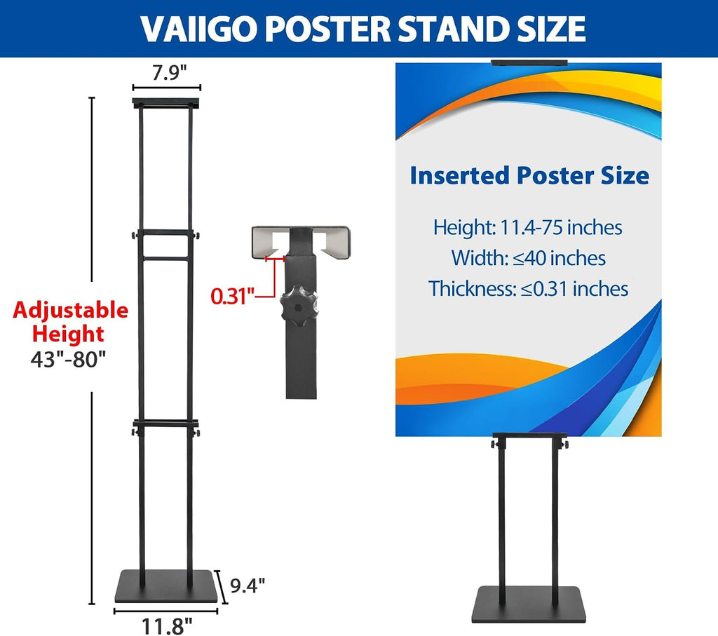 4-Pack Poster Stand - Heavy Duty, Double-Sided, Adjustable Height Up to 80 inches, Outdoor Banner Stand - Black