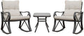 COSIEST 3 Piece Bistro Set Patio Rocking Chairs Outdoor Furniture w Beige Cushions, Glass-Top Table for Garden, Pool, Backyard
