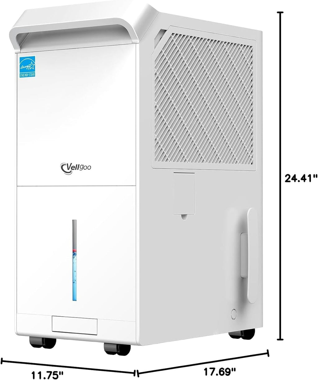 5,600 Sq.Ft Most Efficient Energy Star 2024 Dehumidifier with Pump,Vellgoo Max 120 Pint/D Compressor Dehumidifier for Basement with Drain Hose, Smart Humidity Control