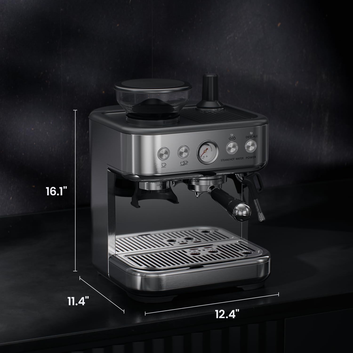 Espresso Machine Coffee Maker with Grinder - Professional 15Bar Cappuccino Latte Barista Machines with Milk Frother, Calibrated Tamping, 78OZ Removable Water Tank, Stainless Steel