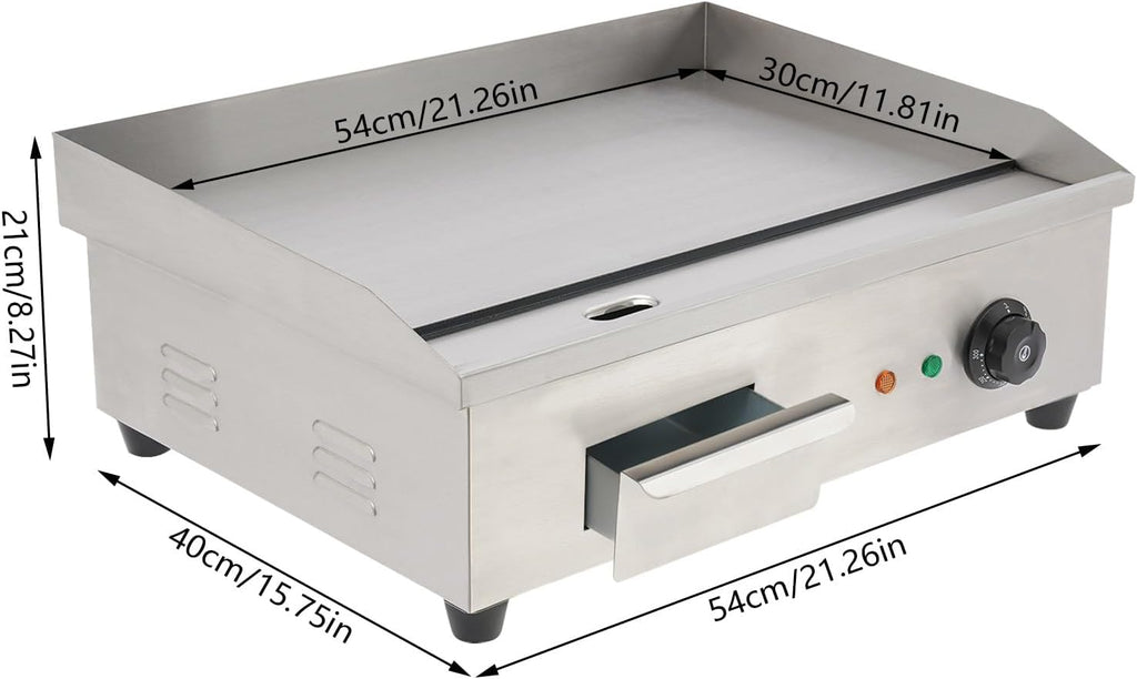 Electric Griddle Grill, Commercial Tabletop Flat Top Grills, 22' 110V 3000W BBQ Hot Plate, Stainless Steel Adjustable Thermostatic Control Griddles for Kitchen Restaurant Cooking
