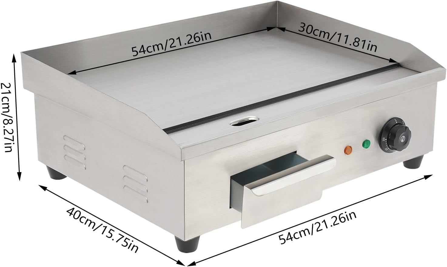 Electric Griddle Grill, Commercial Tabletop Flat Top Grills, 22' 110V 3000W BBQ Hot Plate, Stainless Steel Adjustable Thermostatic Control Griddles for Kitchen Restaurant Cooking