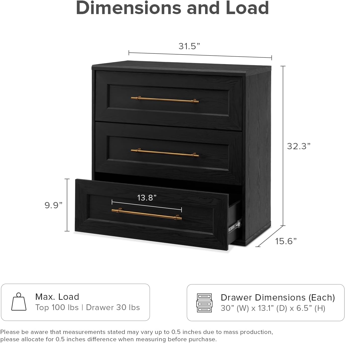 mopio Blake 3 Drawer Dresser for Bedroom, Chest of Drawers, Wood Dresser Organizer, Modern Farmhouse, Tall Night Stand, Enhanced Safety, Sturdy Compliant (Black Oak, Set of 2)