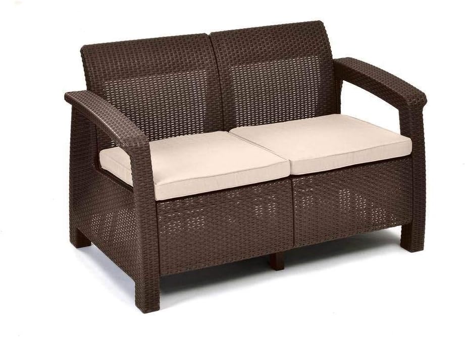 Keter Corfu 4 pic Set All Weather Outdoor Patio Garden Furniture w/ Cushions, Brown.