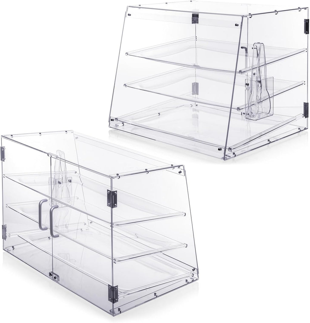 3-Tray Bakery Display Case, Acrylic Clear Display Case Countertop for Bread Pastry Dessert Food Cookie Display, Display Cabinet Box for Baking Enthusiasts - 20.86 x 17.3 x 16.5 inch