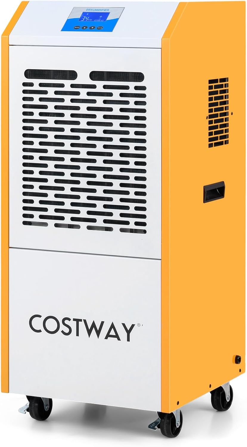 COSTWAY 290 Pints Commercial Dehumidifier with Pump, Industrial Dehumidifier with Drain Hose, 24H Timer & Wheels for Basement, Warehouse, Large Spaces up to 9,000 Sq.Ft