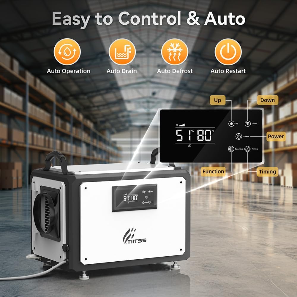 Commercial Dehumidifier 120 Pint with Drain Hose for Crawl Spaces, Industrial, Basements, Garages, Dehumidifier with Pump, Portable, Compact, Large Capacity, Auto Defrost, Memory Restart