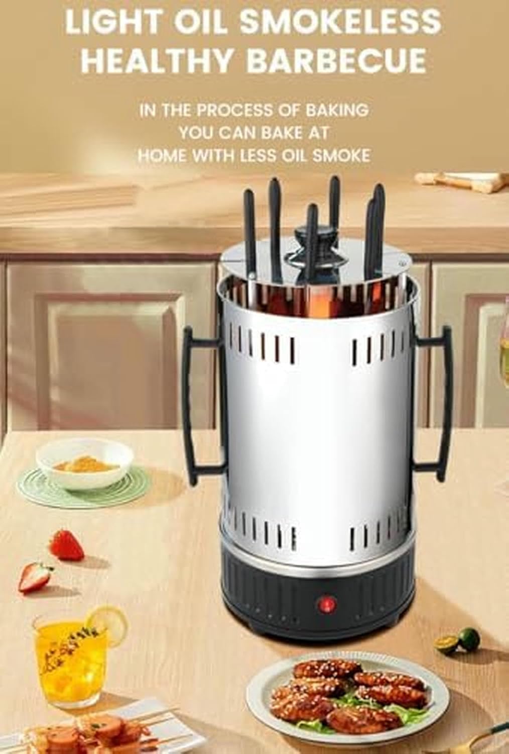 Vertical Rotisserie Kebab Machine Electric Grill with 12 Forks, Smokeless Indoor Barbecue for Kebabs, Skewers, and Roasts