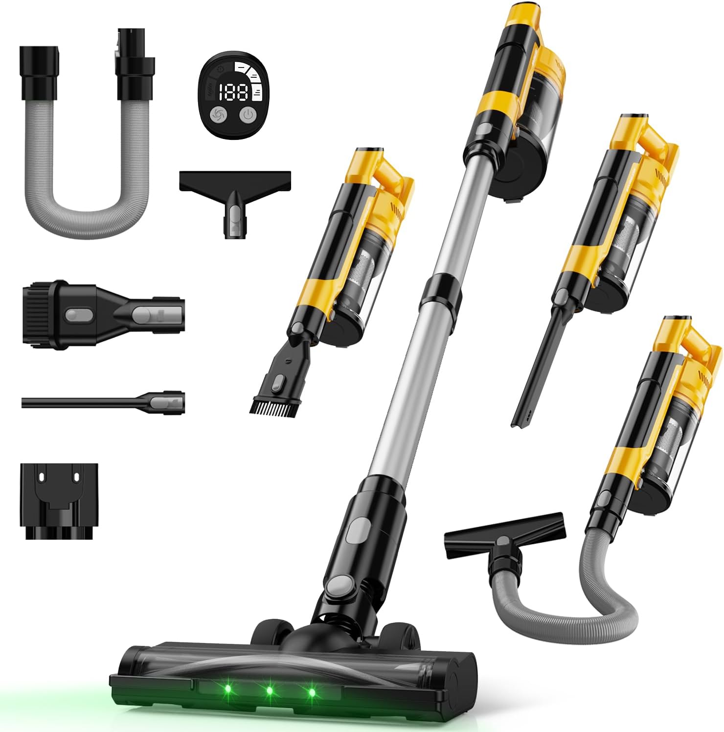 Cordless Vacuum Cleaner for DeWalt Battery, 7-in-1 Lightweight Stick Vacuum with HEPA Filter, 35KPA Suction, 350W Brushless Motor, 3 Modes for Carpet, Floor, Car (Battery Not Included)
