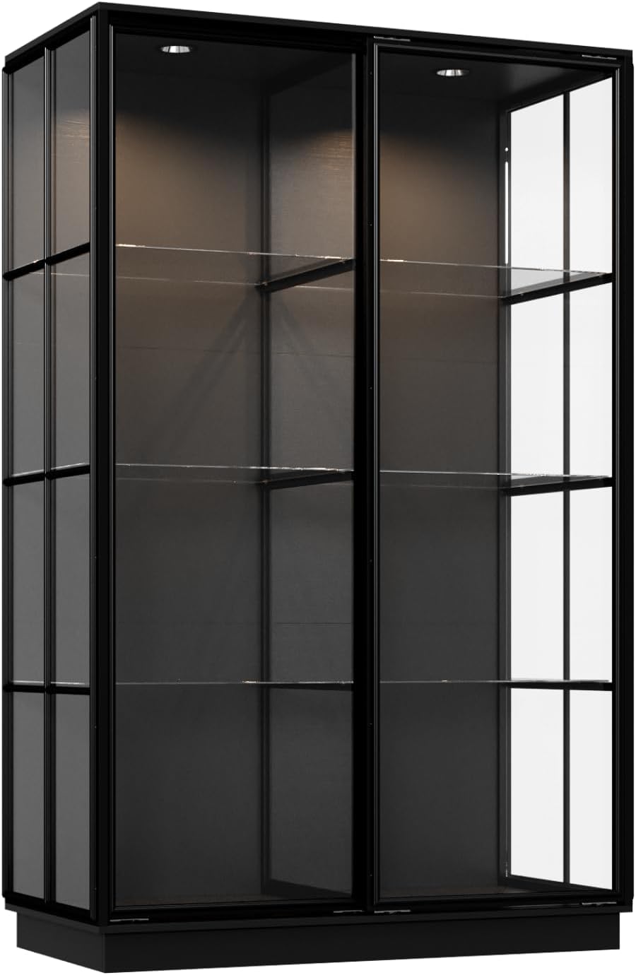 Large Display Cabinet with Glass Shelving & Sliding Doors, Trophy Case Glass Cabinet with Spotlights Black 48.1'W x 23.6'D x 74.8'H