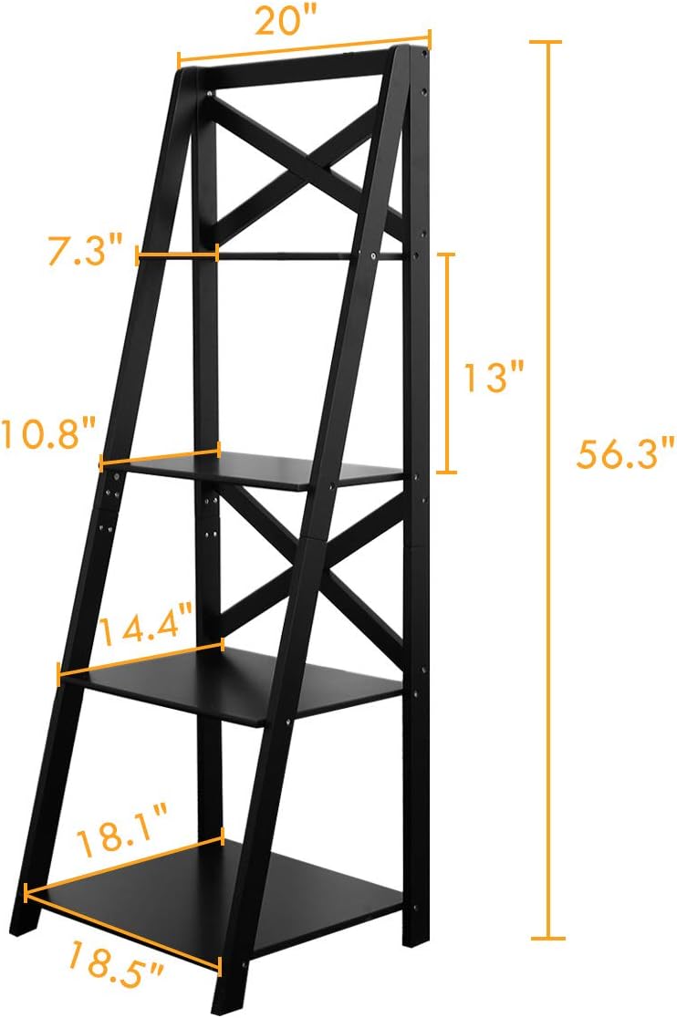 Tangkula 4-Tier Ladder Shelf Bookcase (Set of 2), Leaning Free Standing Wooden Frame Decor Bookshelf, Storage Flower Shelf, Plant Display Shelf for Home Office