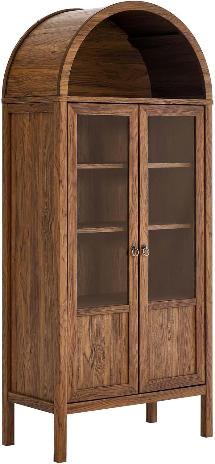 Modway EEI-6638-WAL Tessa Tall Arched Storage Display Cabinet, Walnut
