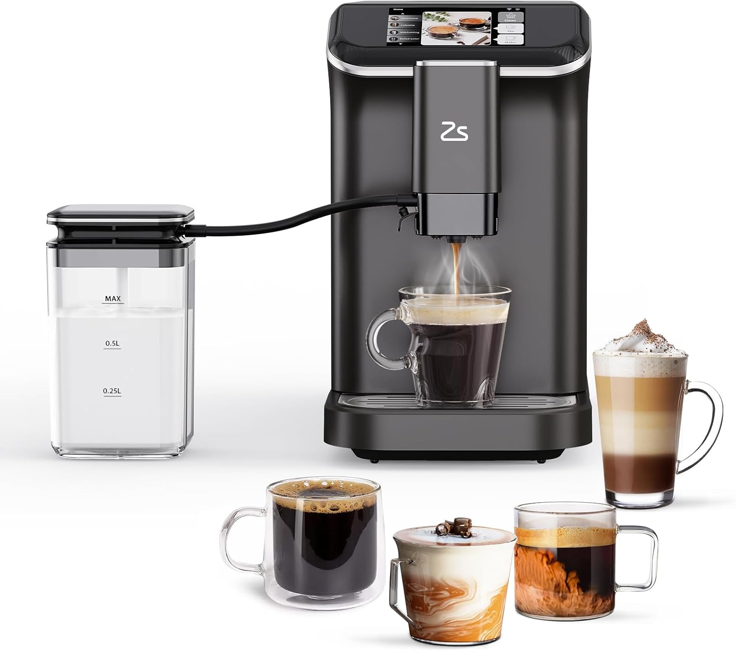 Fully Automatic Espresso Machine with Grinder, Espresso Machine with Milk Frother, 1-15 Adjustable Grind Size Levels, 1.5L Water Tank, Auto-Cleaning, Cappuccino & Latte Machine for Home