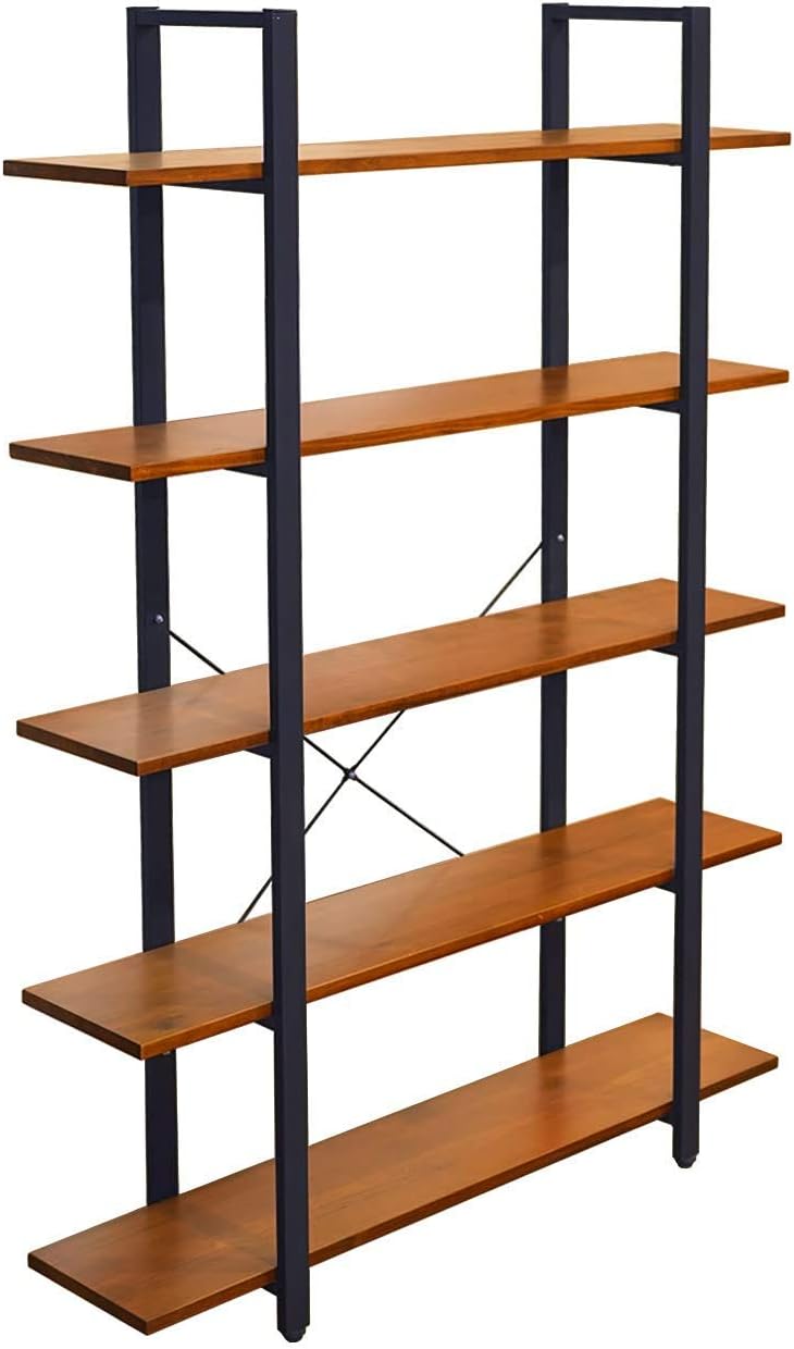 CONSDAN Industrial Bookshelf, USA Grown Hardwood, Real Wood Bookshelves, Modern Open Rustic Bookcase, Storage Shelf, Display Shelf, Poplar Solid Wood-5 Tier Shelf