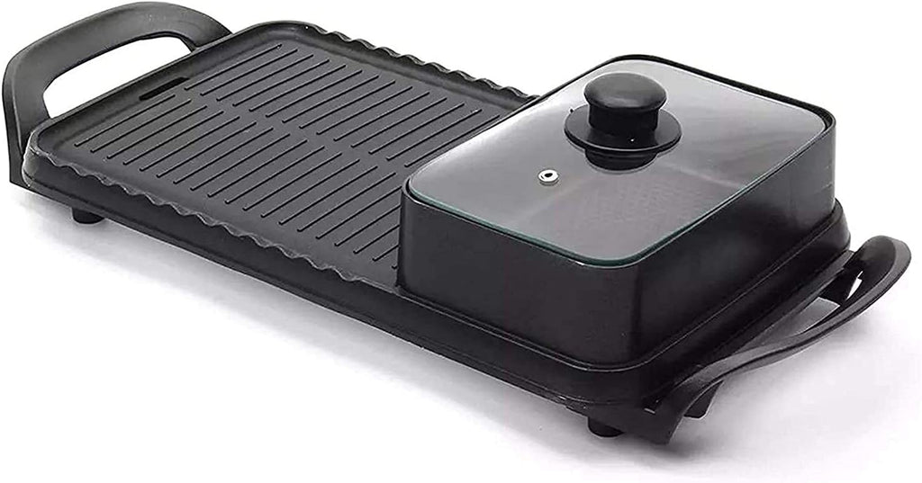 Electric Grill with Hot Pot 2 in 1 Indoor Korean BBQ Grill and Pot with Divider 1600W Separate Dual Temperature Control, Capacity for 2-8 People,Household Nonstick Electric G
