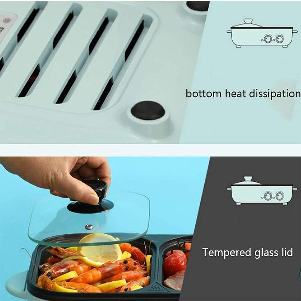 Portable Indoor Electric Bbq Grill Smokeless, 2 in 1 Electric Pan Shabu Hot Pot BBQ Frying Cook Grill with Adjustable Thermostat Easy Clean Non-Stick Griddle