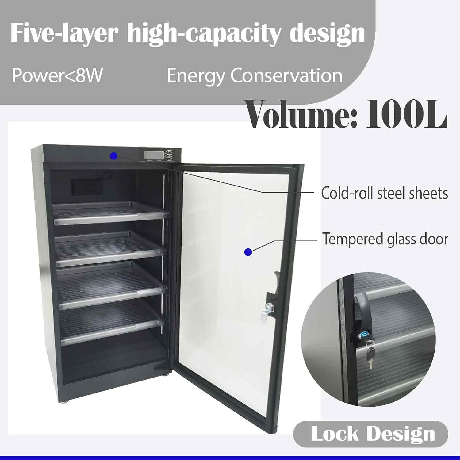 100L Electronic Camera Storage Dry Cabinet, 5 Layers Camera Digital Dehumidifying Dry Box for Lens and Electronic Equipment Storage