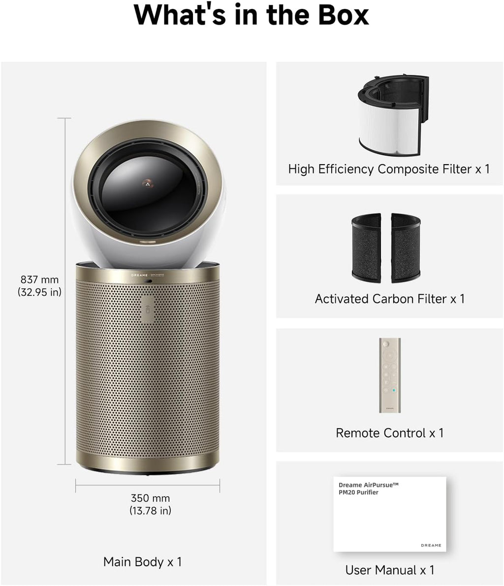 Dreame Smart Air Purifier for Home Large Room, Cleans 7,534 ft² in One Hour with 4 Filters, Dual-way Air Oulets, Al Tracking, Air Quality Monitor with 7 Sensors, 3-in-1 Purifier, Heater & Fan, PM20