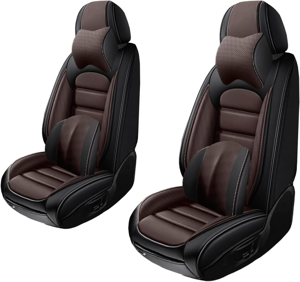 2 Seat Covers for Volvo XC90 2006-2024 Leather Car Seat Covers Waterproof Soft Car Seat Protectors Comfort Premium Automotive Seat Covers with Airbag（Luxury,Black+Coffee）
