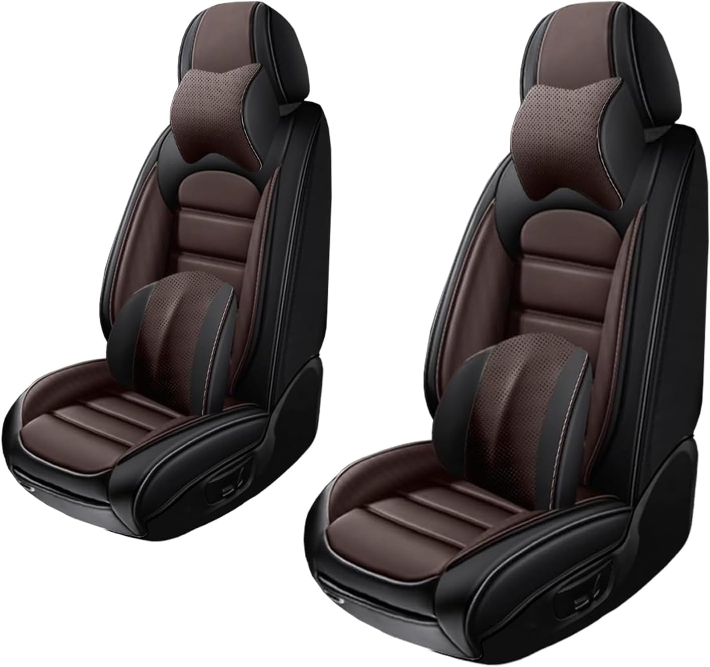 2 Seat Covers for Volvo XC90 2006-2024 Leather Car Seat Covers Waterproof Soft Car Seat Protectors Comfort Premium Automotive Seat Covers with Airbag（Luxury,Black+Coffee）