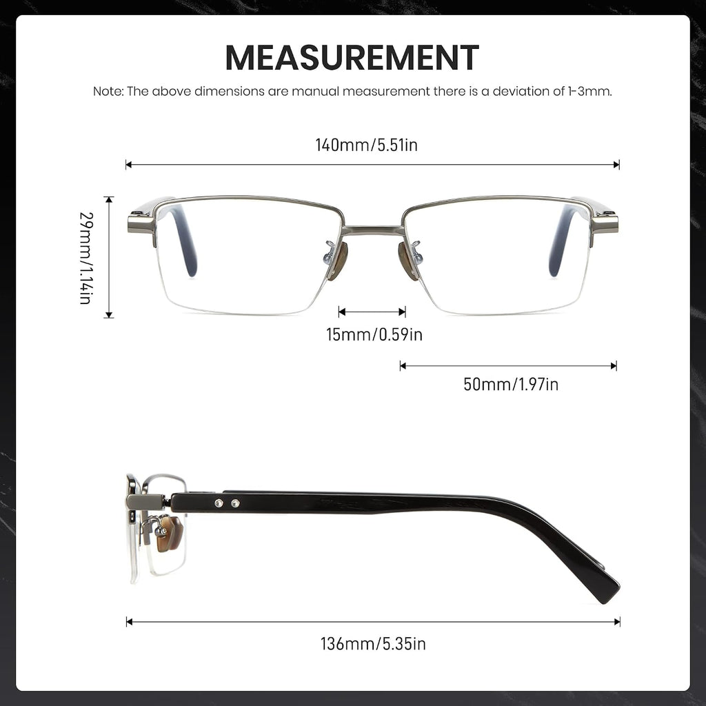 Cyxus 100% Really Buffalo Horn Glasses Pure Titanium for Men Rimless Square Glasses 8135 Space Silver