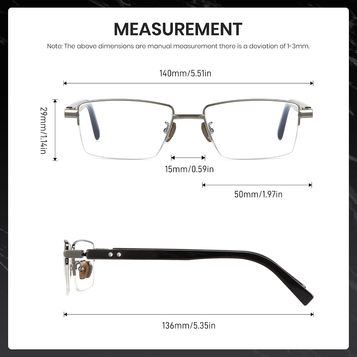 Cyxus 100% Really Buffalo Horn Glasses Pure Titanium for Men Rimless Square Glasses 8135 Space Silver