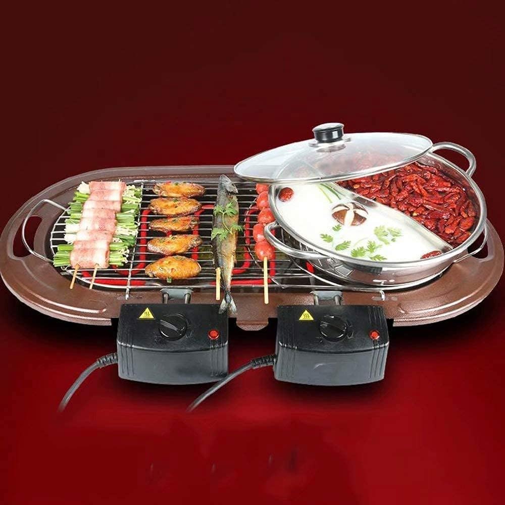 Barbecue Grill Multifunction Electric Grill Electric Grill Indoor Hot Pot Indoor Teppanyaki Grill with Divider Separate Dual Temperature Con tral Capacity