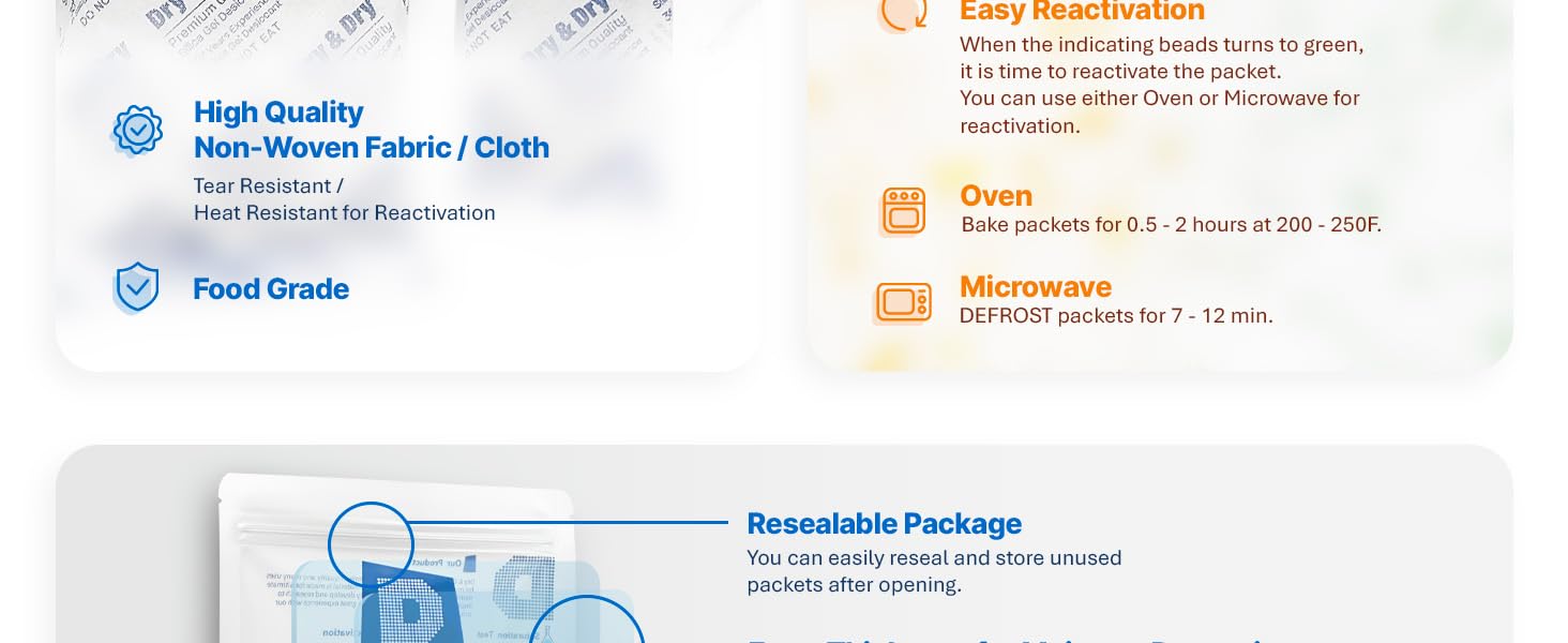 Dry & Dry 500 Gram [50 Packets] Orange Indicating Silica Gel Packets Desiccants Silica Packets - Rechargeable Moisture Absorbers for Food Storage, Electronics, 3D Filament & Safes