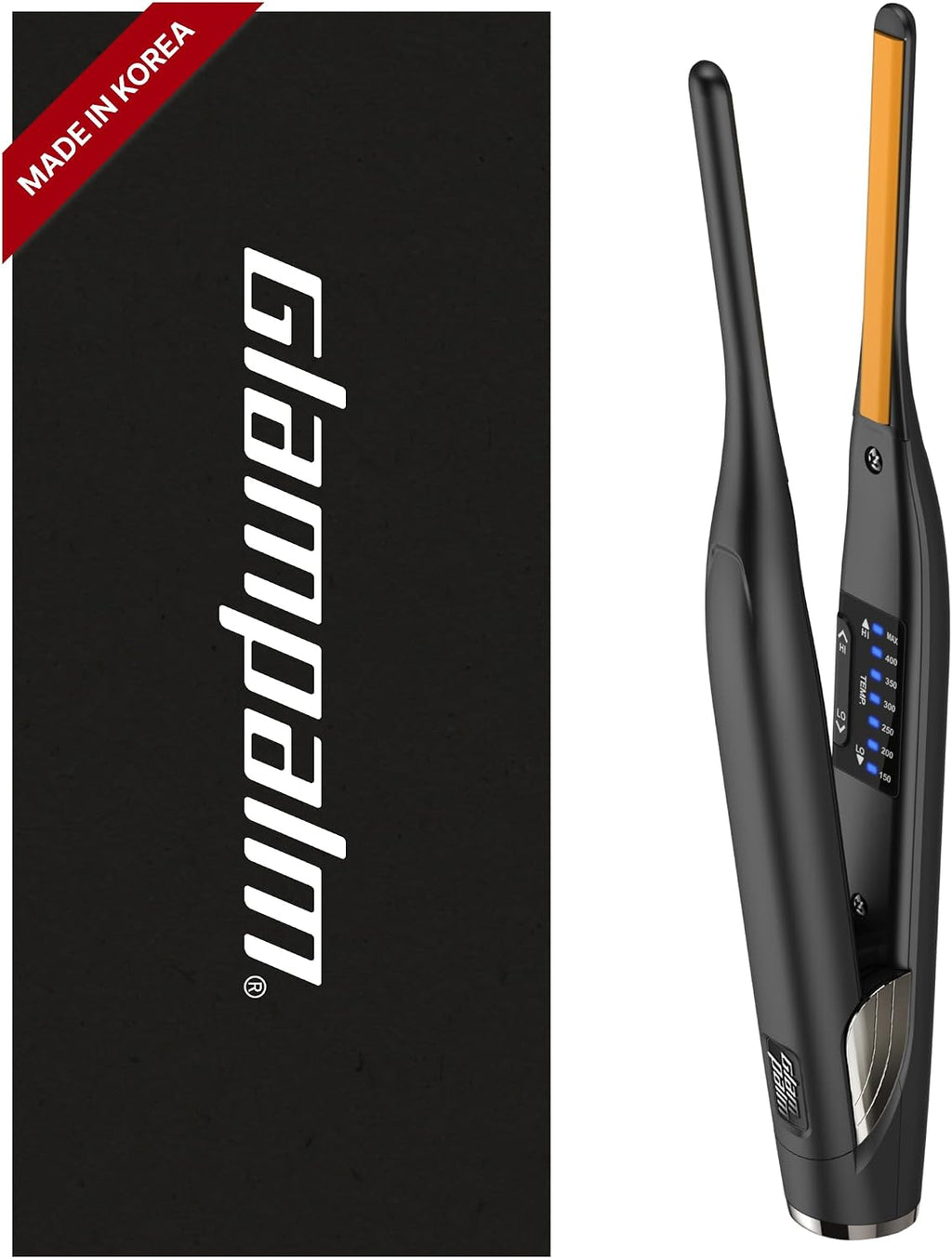 GLAMPALM Stiletto Hair Straightener 0.3' Pencil Ceramic flat iron Infused with Vita C, Korea's No.1 Professional Salon Tool for Short Hair, Dual Voltage, 7 Heat Setting(150°–450°), 10s Heat-Up (GP141)