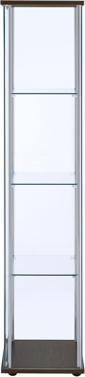 Coaster Home Furnishings - Bellatrix - Glass - 3-Shelf Curio Cabinet with Metal Frame, One Door, and Black Hardware - Living Room - 64-Inch - Cappuccino - 950172
