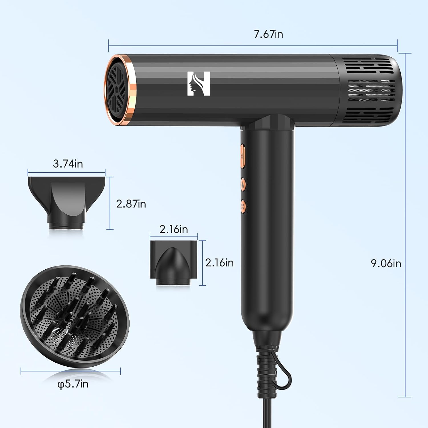 Nicebay Ionic Hair Dryer with diffuser for Curly Hair,1600W &110000RPM High-Speed Brushless Motor for Fast Drying,Professional Blow Dryer for Women,Low Noise,Lightweight,Lock Function,Travel HomeSalon