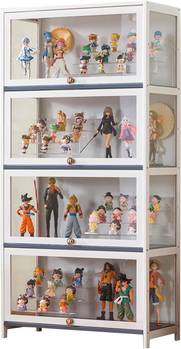 Showcase Display Cabinet 4 Tier Curio Display Cabinet Shelves with Acrylic Door Curio Display Cabinet,Collectibles Toy Organizers Rack & Display Shelf Storage Cabinets and Bookcase