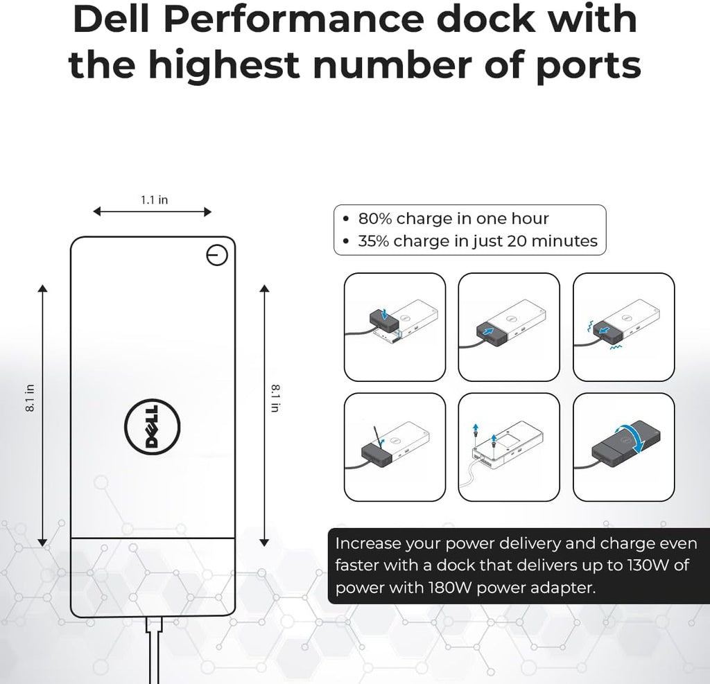 WD19S Docking Station 180W (130W Power Delivery) - Docking Station Dual Monitor, Dock Station with 180W Power Supply + HDMI Cable + DisplayPort Cable + USB-C Cable + Microfiber Cloth (Renewed)